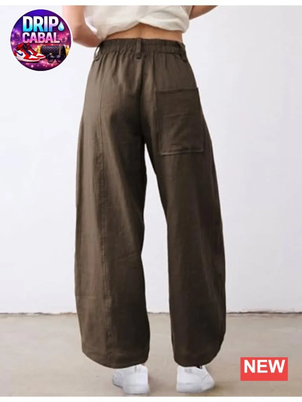 Linen Wide Leg Capri Pants Elastic Waist Palazzo
